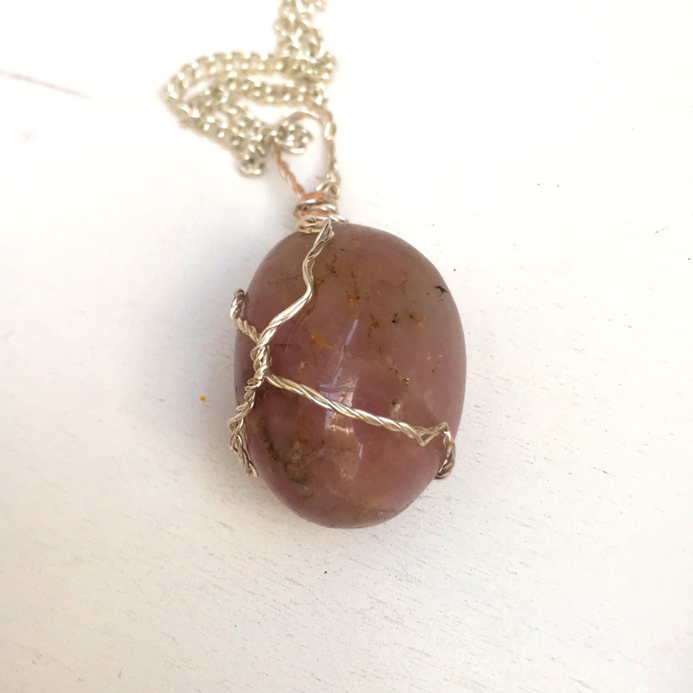 Handcrafted Rose Quartz Wire-wrapped Necklace